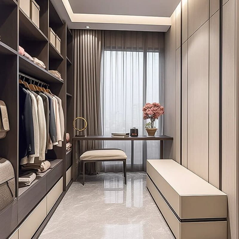 Sistema de closet panorâmico romano de conceito aberto