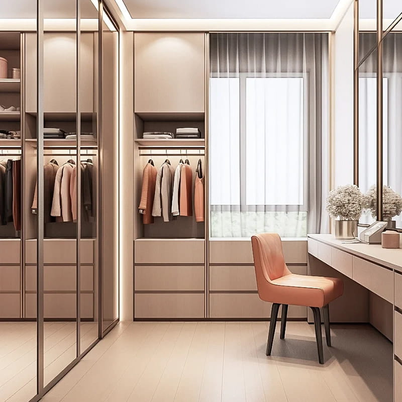 Armário walk-in iluminado com toque fosco minimalista Versailles